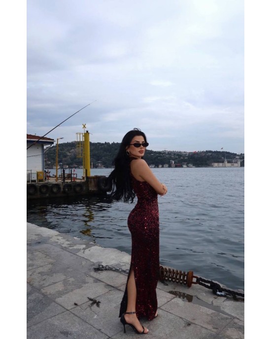 Merlot Sparkle Maxi Dress – Λαμπερό Μaxi Φόρεμα Παγιέτας- 339