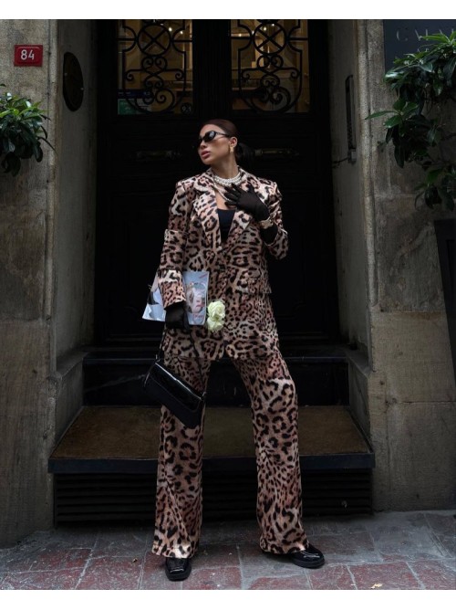 Leopard Chic Γυναικείο Κοστούμι – Blazer & Παντελόνι- 337