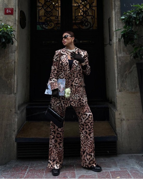 Leopard Chic Γυναικείο Κοστούμι – Blazer & Παντελόνι- 337