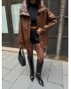 Oversized Καφέ Δερμάτινο Jacket με Ψηλό Γιακά- 382
