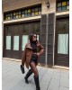 Oversized Καφέ Δερμάτινο Jacket με Ψηλό Γιακά- 382