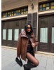 Oversized Καφέ Δερμάτινο Jacket με Ψηλό Γιακά- 382