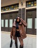 Oversized Καφέ Δερμάτινο Jacket με Ψηλό Γιακά- 382
