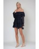 Μαύρο Off-Shoulder Mini Φόρεμα με Βολάν και Διάφανη Μακριά Μανίκια- 380
