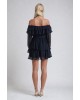 Μαύρο Off-Shoulder Mini Φόρεμα με Βολάν και Διάφανη Μακριά Μανίκια- 380