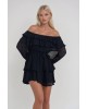 Μαύρο Off-Shoulder Mini Φόρεμα με Βολάν και Διάφανη Μακριά Μανίκια- 380