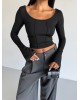 Μπλούζα Crop Top με Μακρύ Μανίκι – Μαύρο- 288