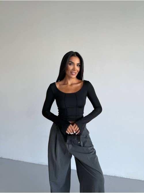 Μπλούζα Crop Top με Μακρύ Μανίκι – Μαύρο- 288