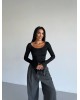 Μπλούζα Crop Top με Μακρύ Μανίκι – Μαύρο- 288