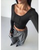 Μπλούζα Crop Top με Μακρύ Μανίκι – Μαύρο- 288