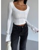 Μπλούζα Crop Top με Μακρύ Μανίκι – Άσπρο- 275