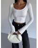 Μπλούζα Crop Top με Μακρύ Μανίκι – Άσπρο- 275