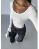 Μπλούζα Crop Top με Μακρύ Μανίκι – Άσπρο- 275
