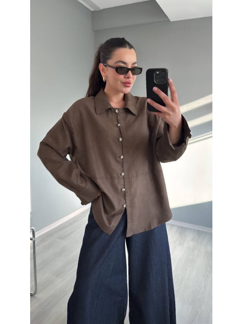 Oversized Velvet Touch Mocha Shirt- 324