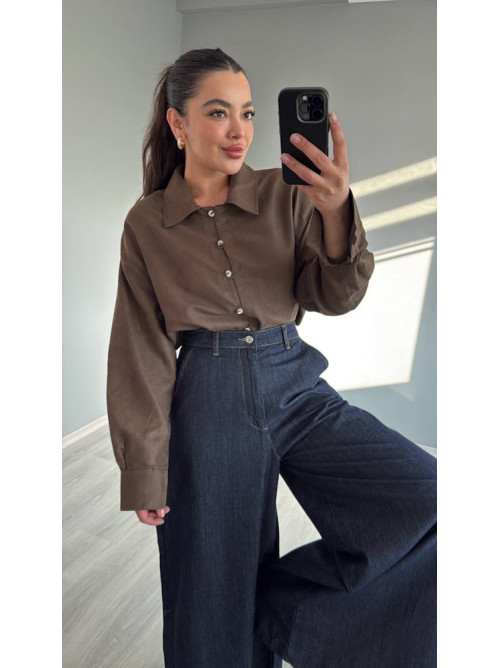 Oversized Velvet Touch Mocha Shirt- 324