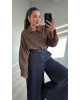 Oversized Velvet Touch Mocha Shirt- 324